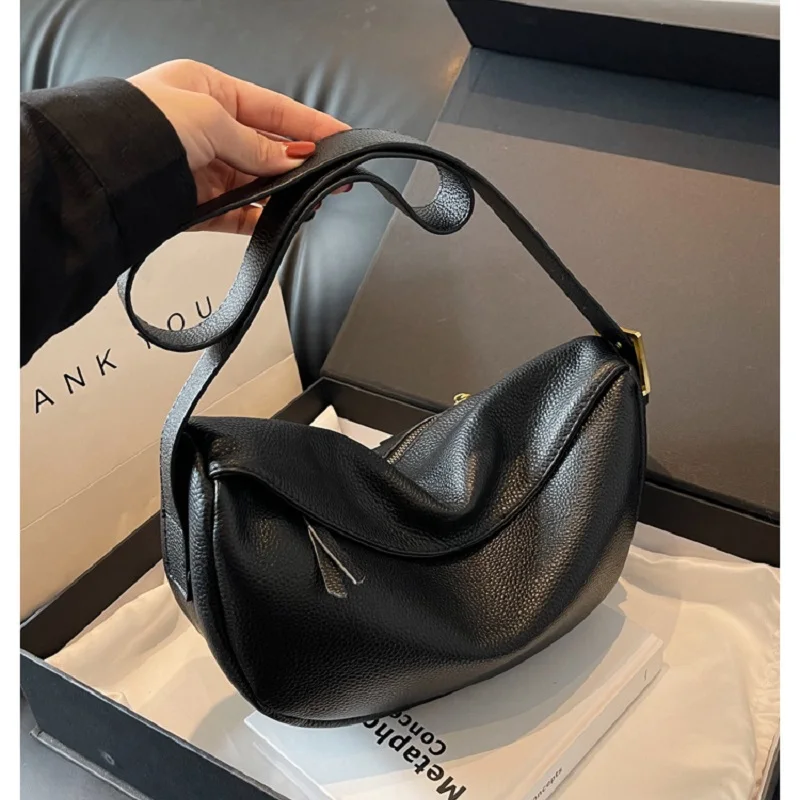 Borsa a tracolla singola da donna alla moda nuova in vera pelle borsa a tracolla casual per pendolarismo realizzata in pelle di vacchetta borsa hobo - immagine 2