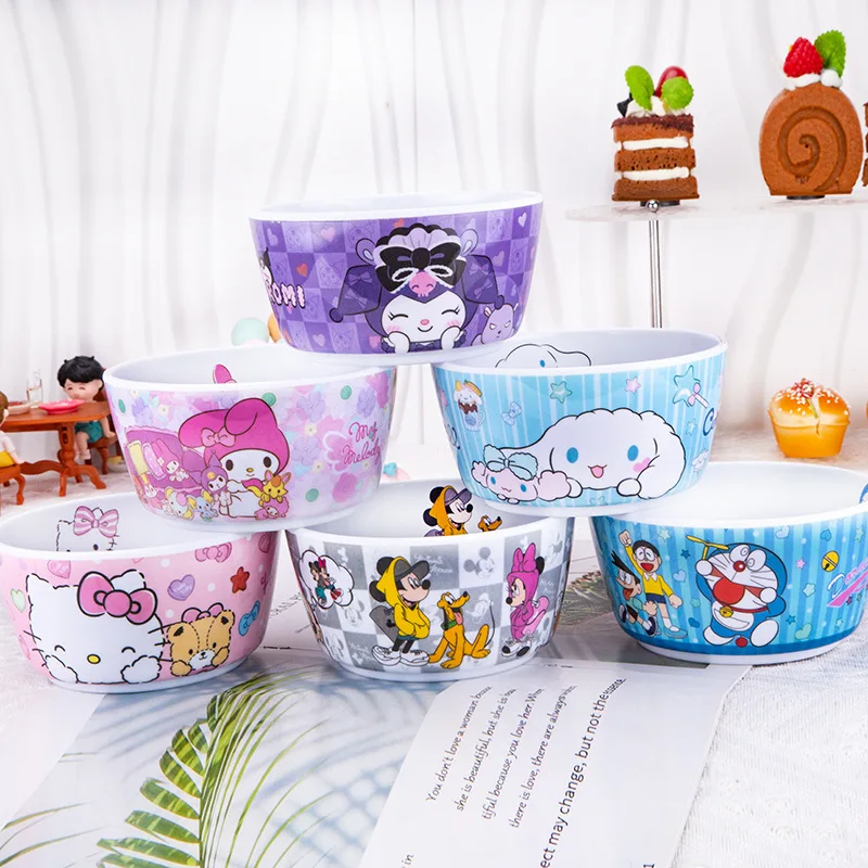 

Sanrio Bowl Kawaii Kuromi Mymelody Cinnamoroll Hellokitty Children's Tableware Cartoon Anti Scalding Soup Bowl Cute Rice Bowl