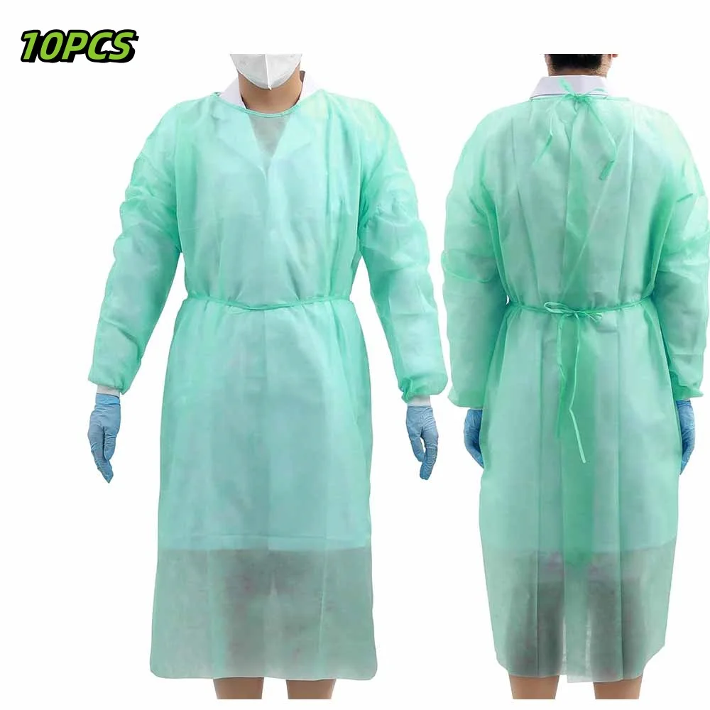 10/20 חבילת שמלות בידוד חד פעמיות PPE שמלות חד פעמיות בכמות גדולה סגורות לחלוטין עם קשירת כפולה מאחורה ומנעולי גומי לבידוד בבית