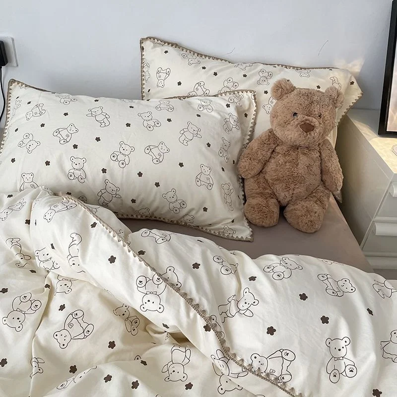 

Ins New Style Bed Linen Set Cartoon Cute Duvet Cover Cotton Four Piece Bed Spread Duvet Sets Quilt Cover Room Dormitory