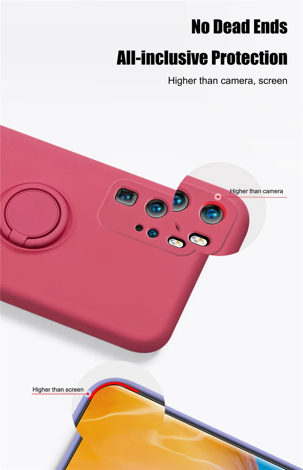 Liquid Silicone Case With Magnetic Ring Holder For Huawei And Honor_voghion.com