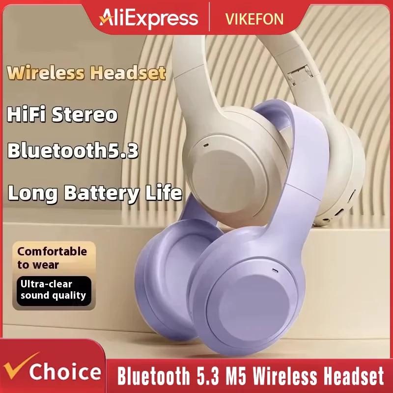 Bluetooth 5.3 M5 Wireless Headset HiFi Stereo Earphones Noise Cancelling Gaming Headband Foldable With Mic Earbuds