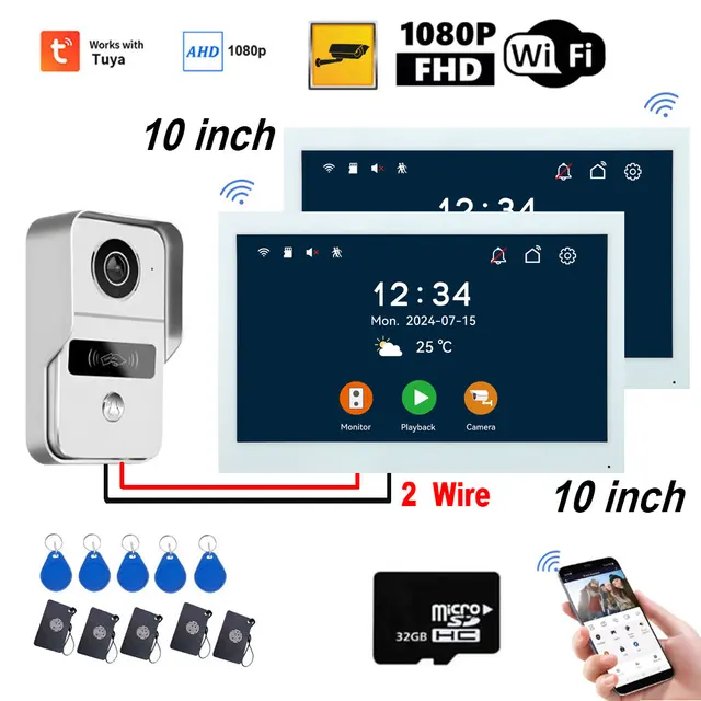 1080P Video Intercom Wifi 7/10 Inch Monitor Kit for Apartment System Home Security 2 Wire Doorbell Card Swipe Private House Tuya 1