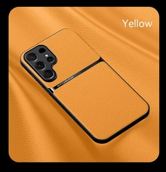 Premium Magnetic Leather Phone Case - Shockproof Cover - S22 (Orange)