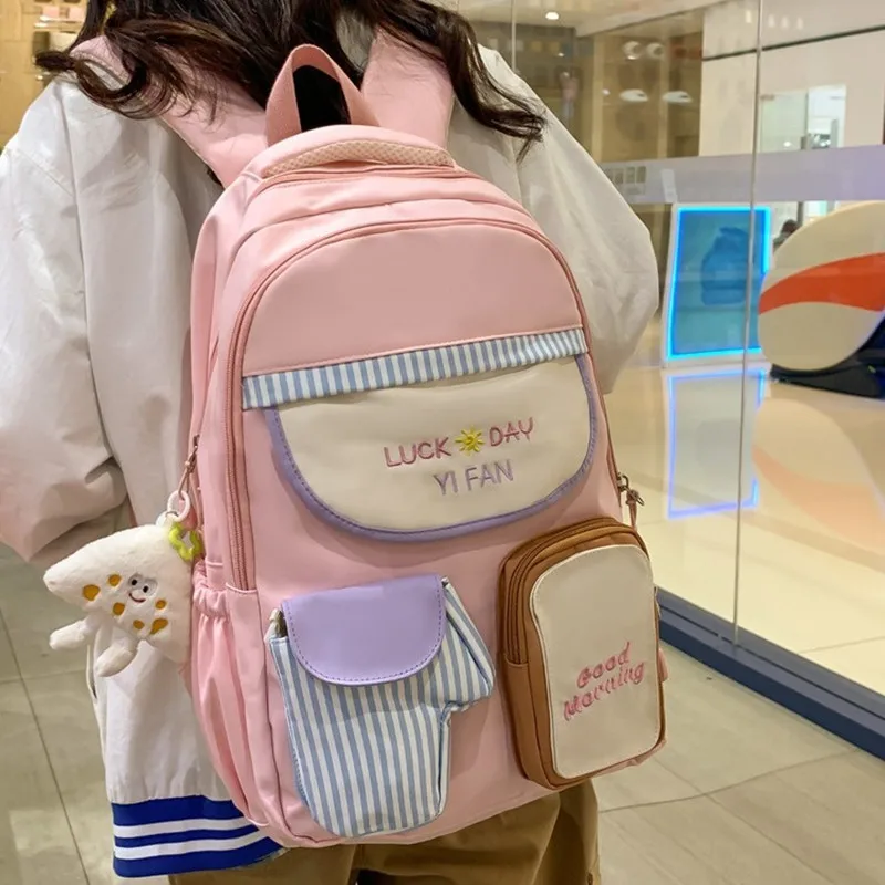 Canvas Girls School Bag Cute Backpack for Women Student Teens - Main Image