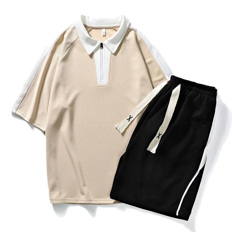 thumbnail image 1 of Ropa de verano para hombres Conjuntos de 2 piezas Conjuntos casuales de polo y pantalones cortos, 1 of 5