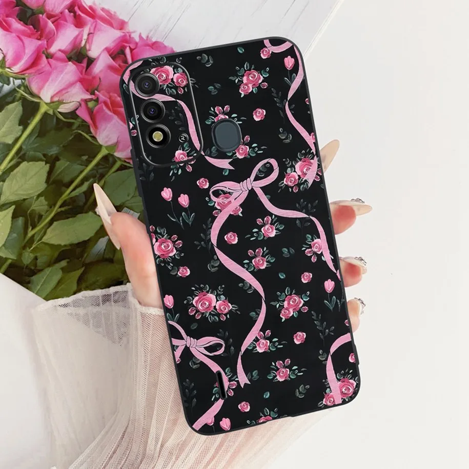 Elegant Flower & Butterfly Soft Black Silicone Phone Case