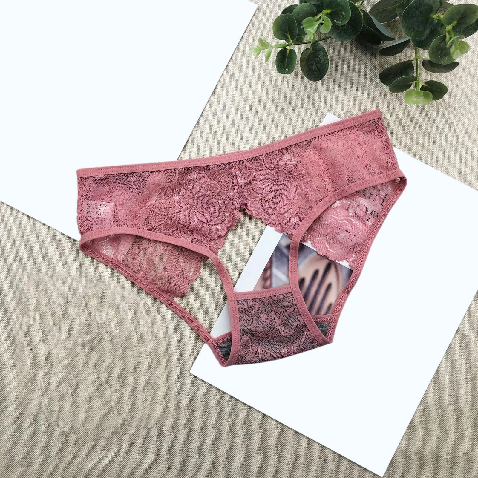 

Women Sexy Lace Panties Perspective Solid Color Intimates Lingerie Lace Hollow Out And Raise The Buttocks Ladies Underwear