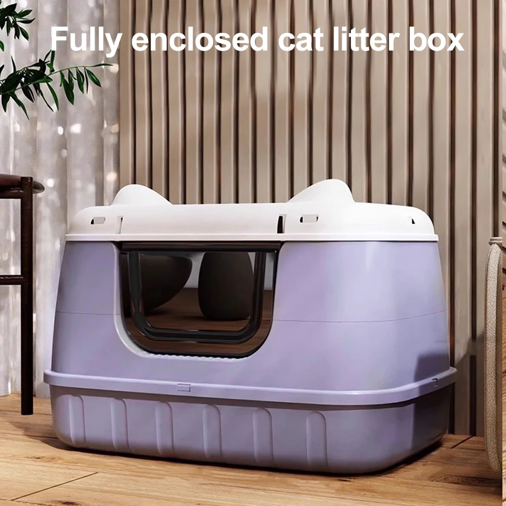 Large Cat Litter Box Enclosed Cat Bedpans Anti Splashing Cat Litter Pan with Handle Litter Tray for Larger Cat Breeds 1