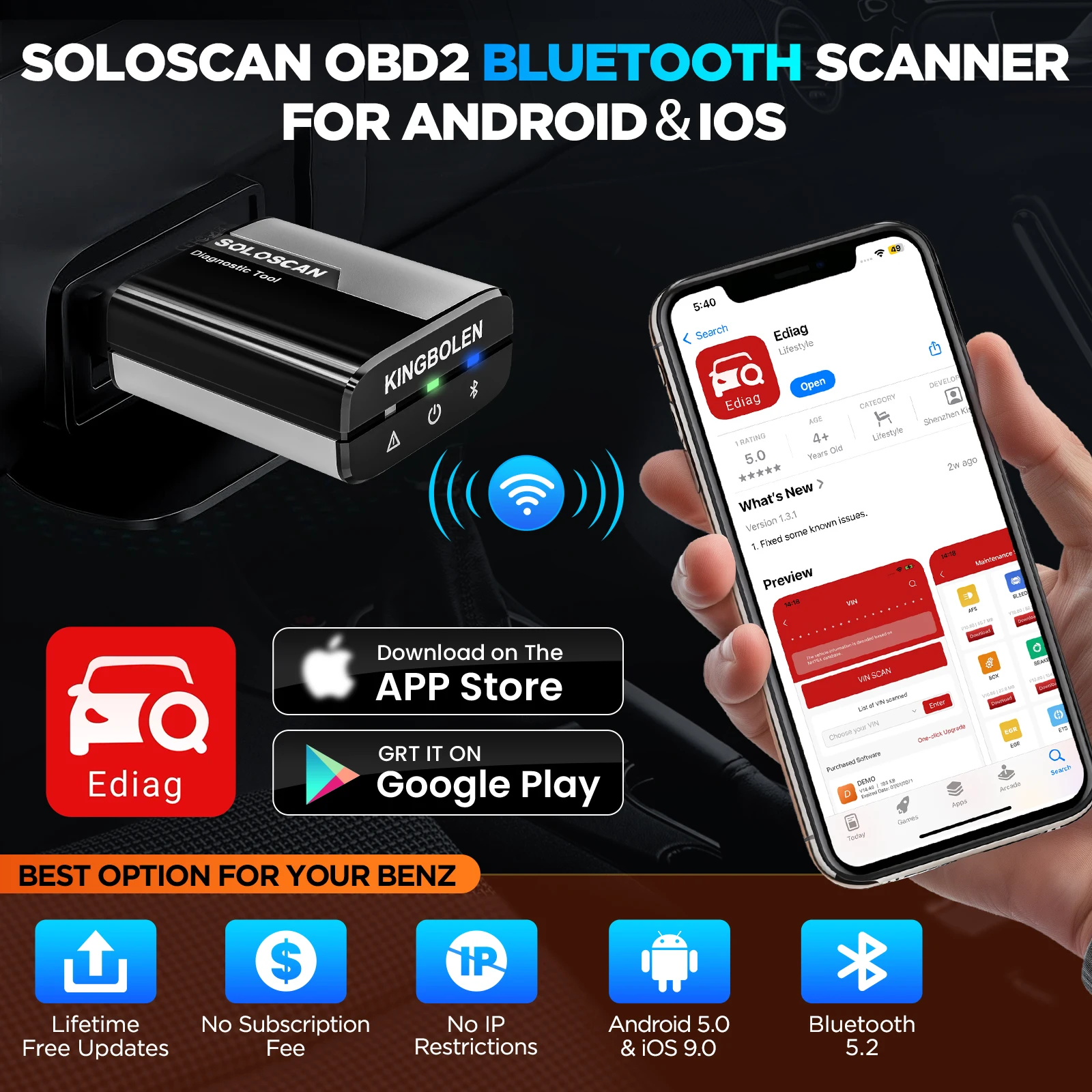 Scanner per auto KINGBOLEN SOLOSCAN OBD2 solo per Mercedes Benz, Maybach, per serie SPRINTER - immagine 6
