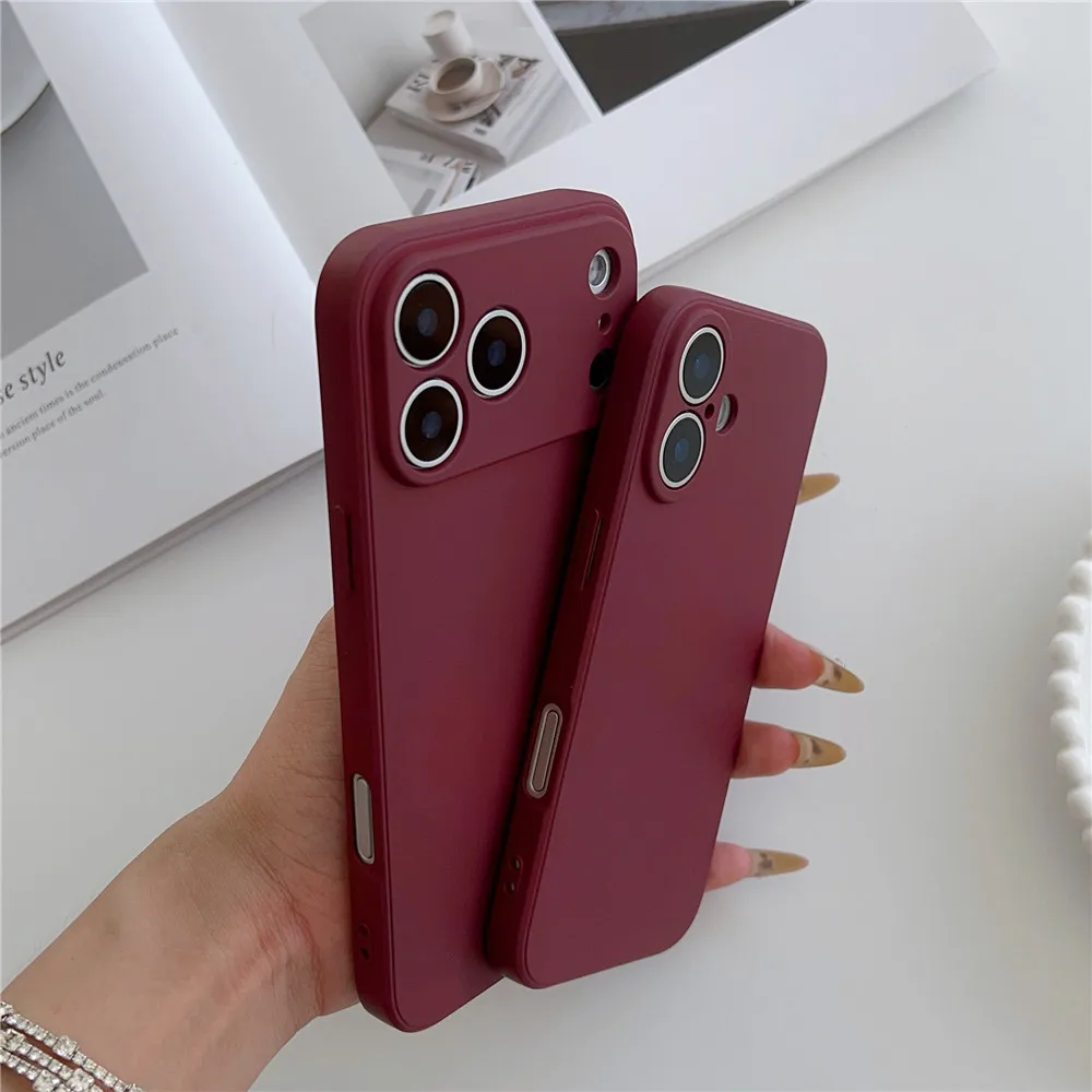 Wine Red Liquid Silicone Soft Shockproof Phone Case - Solid Color Cover