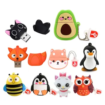 Cute Cartoon Animal Penguin Cat Owl 64GB USB Flash Drive 8GB 16GB 32GB Lion Pendrive USB 2.0 Memory Stick Dinosaur Pen Drive 1