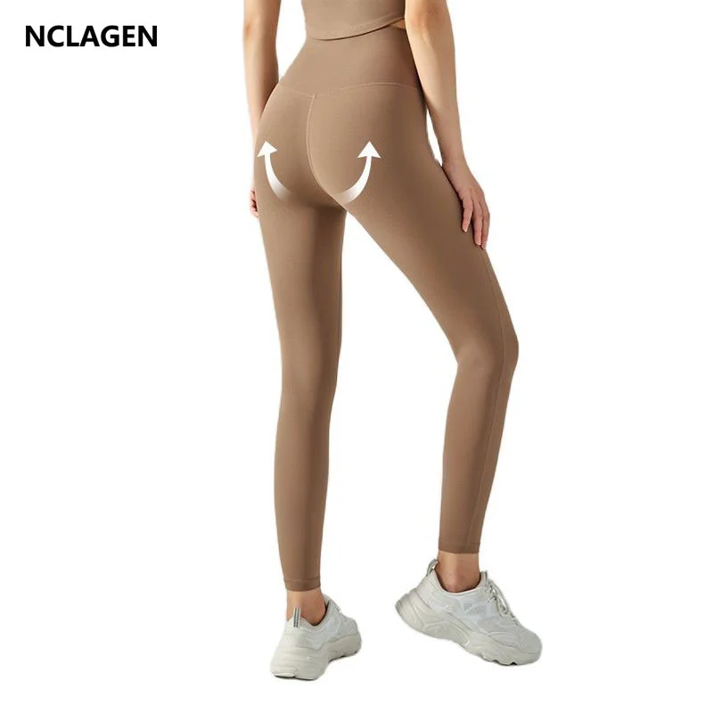 

NCLAGEN Nylon High Waist Yoga Pants Hip Lifting Fitness Legging Women Naked Feel Flatting Comfy NO Front Seam GYM Sports Tights