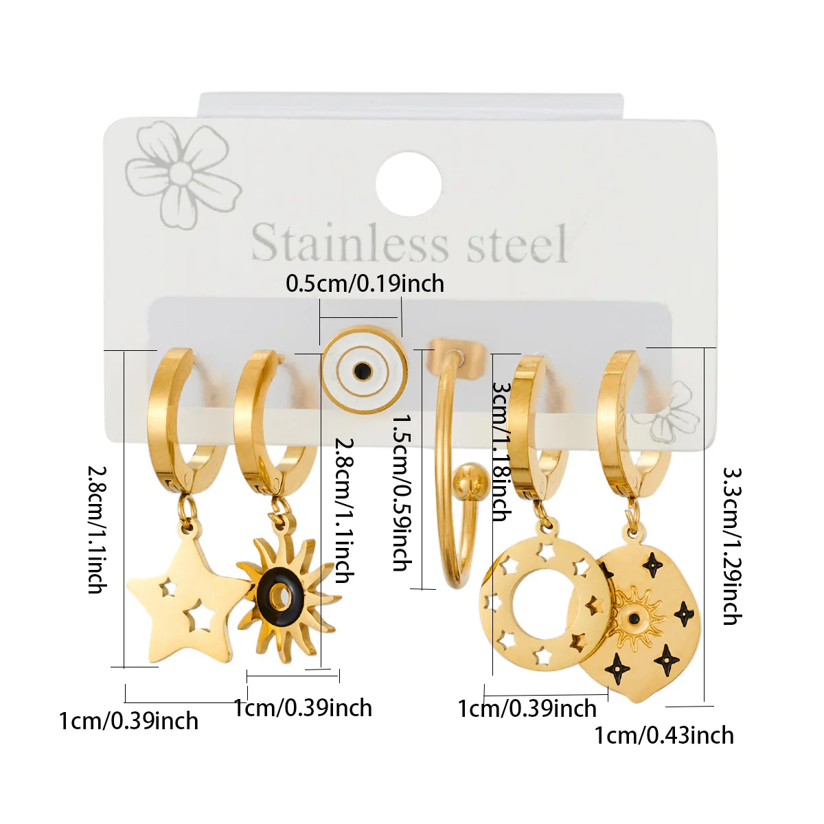 6pcs Stainless Steel Star Sun Drop Earrings for Women Fashion Anti-rust Ear Jewelry Party 2