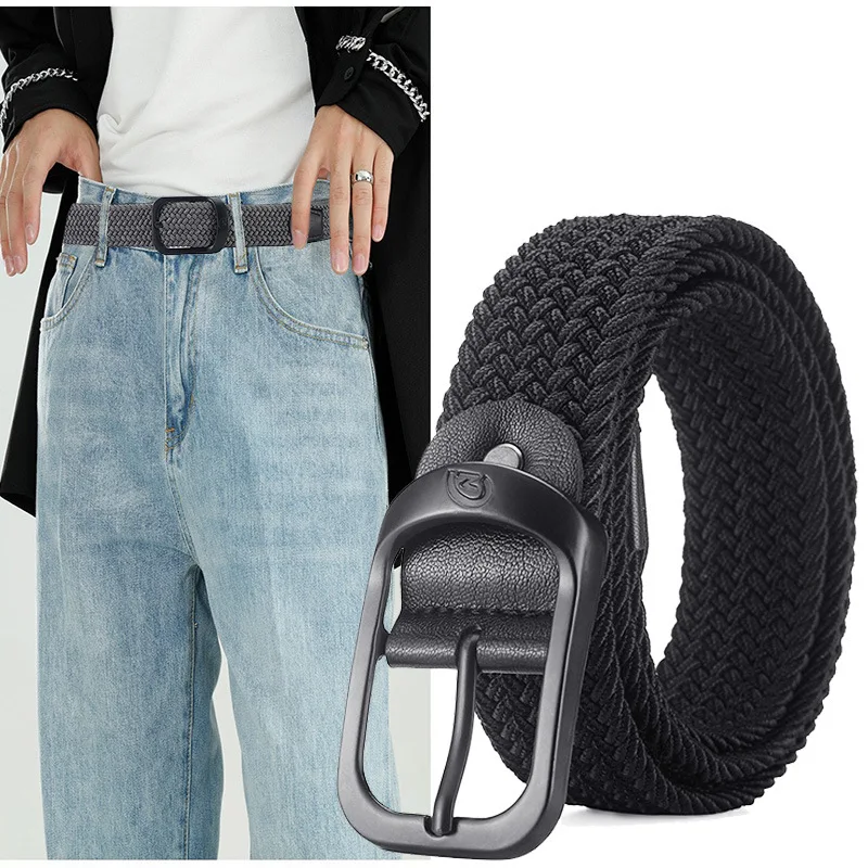 

Fashion Women Woven Pin Buckle Elastic Waist Belt Casual Braided Waistband Plain Knitted Strap Belt Men Length 105cm Width 3.5cm