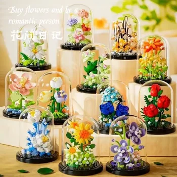 Potted Building Block Simulation Succulent Bouquet Creative Puzzle Building Block Eternal Flower Home Decoration Rose 1