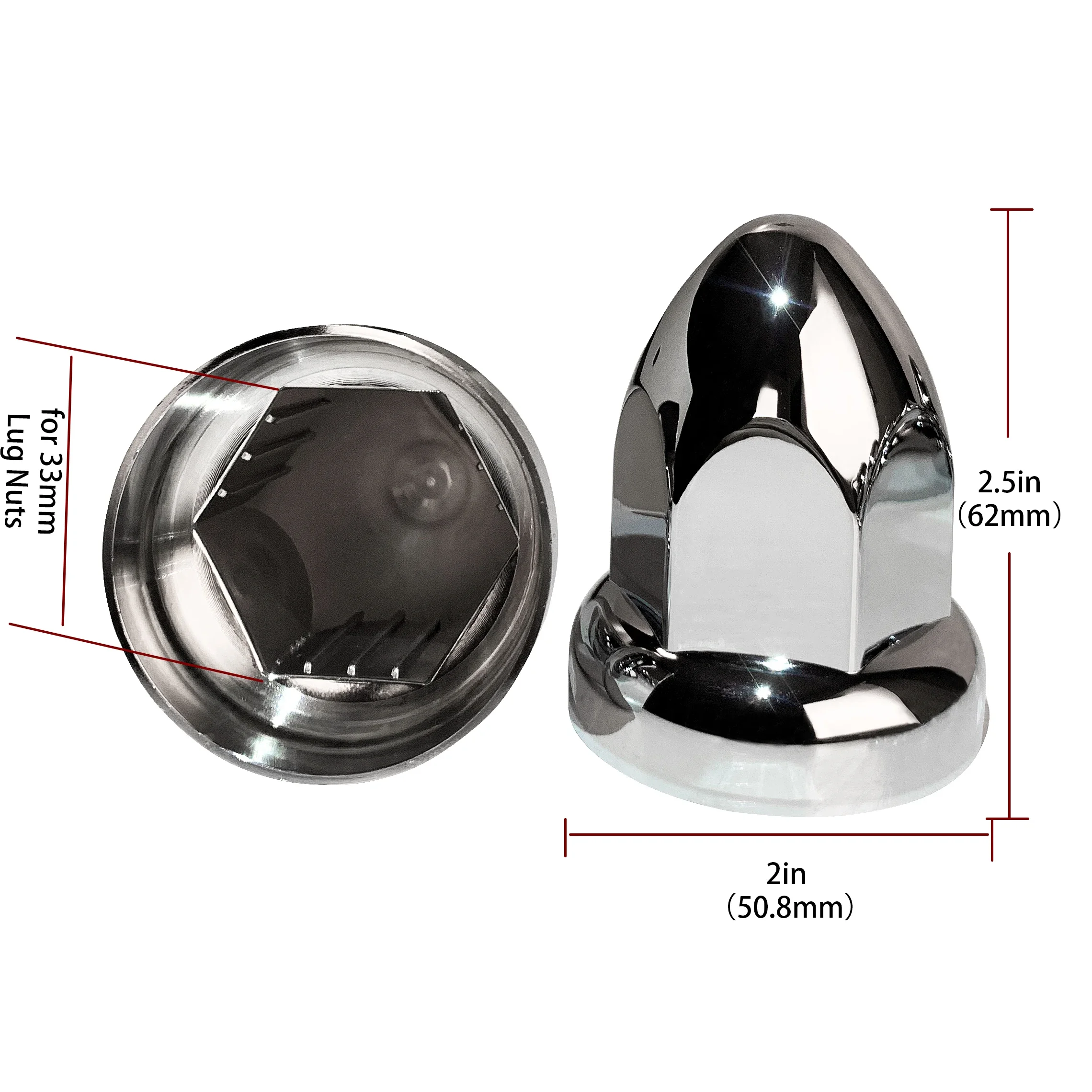 20PCS 33mm Chrome Lug Nut Covers Push On ABS Chrome Plastic Push-on Bullet Flanged for Semi Trucks semi truck lug nut covers