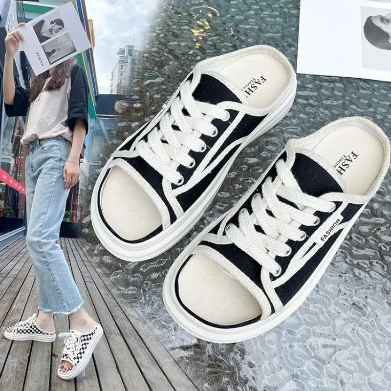 Thick-Soled Canvas Wearing Muffin Women'S Sandals And Slippers.