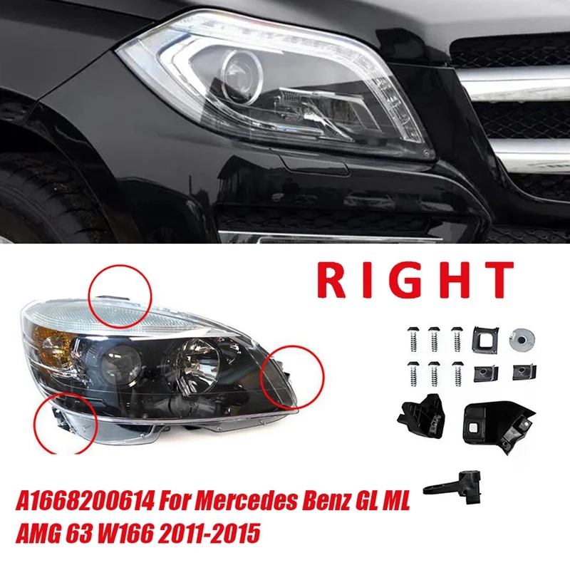 

Комплект для ремонта кронштейна правой передней фары A1668200614 для Mercedes Benz GL ML AMG 63 W166 2011-2015 фиксированный держатель винтовые детали
