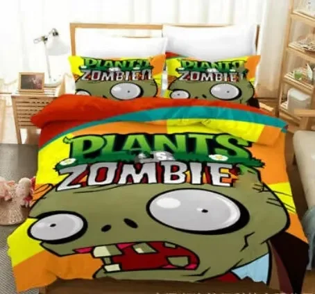 Plants Vs Bedding Sets Zombie US Europe UK Size Quilt Cartoon Bed Cover Duvet Cover Pillow Case 2-3 Pieces Sets Adult Children 4