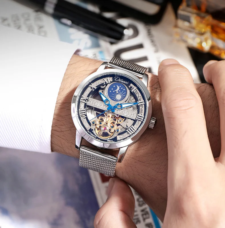 Tourbillon Moon Phase Wrist Luxury Hollow 3ATM Waterproof Stainless Steel Men Automatic Mechanical es es_voghion.com