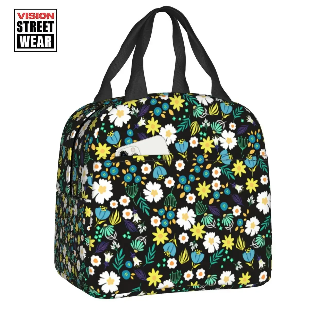 

Новинка 2023, винтажная изолированная сумка для ланча с маленькими цветами и маргаритками для женщин, термоохлаждающая сумка для ланча с цветочным узором, детская школьная сумка
