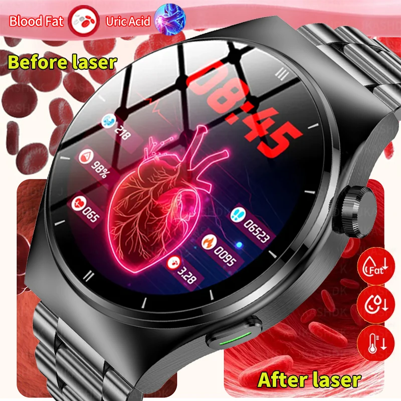 

Laser Therapy Blood Lipid Uric Acid ECG+PPG Bluetooth Call Smartwatch Blood Glucose Men Full Touch Screen Fitness Smart Watches