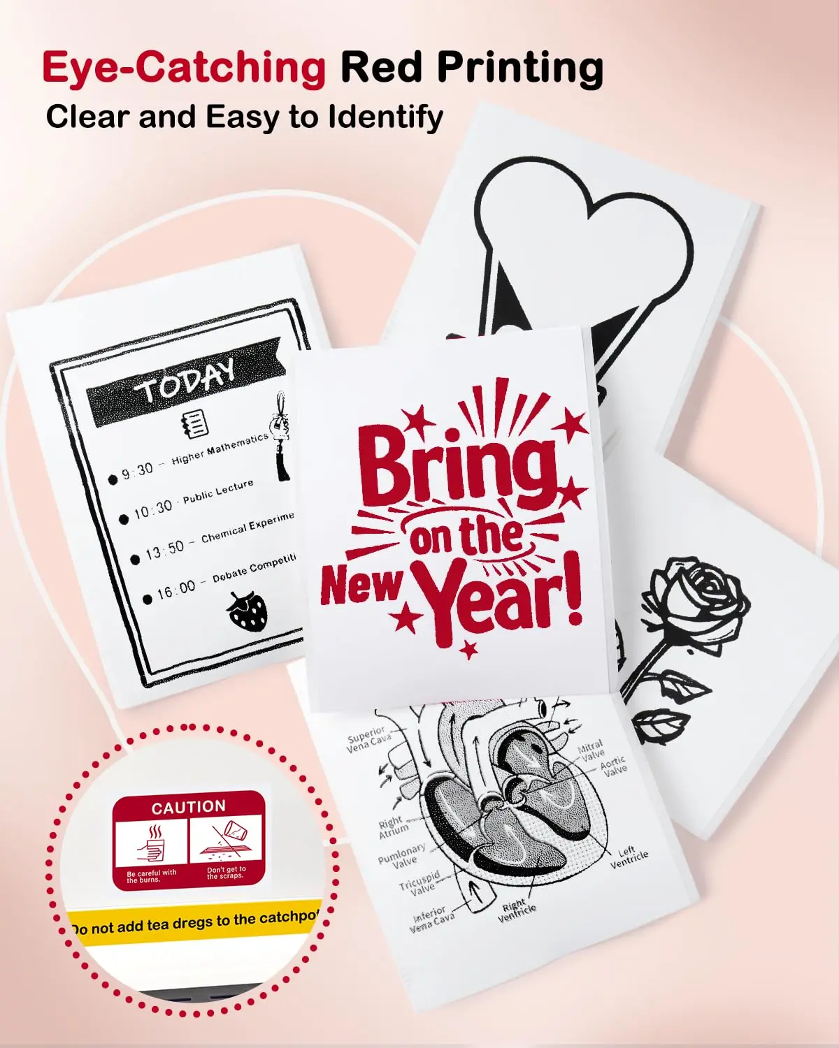 Red Thermal Paper Rolls for Photo Office School Home No Ink Needed Instant Printing Compatible with Thermal Printers Cameras