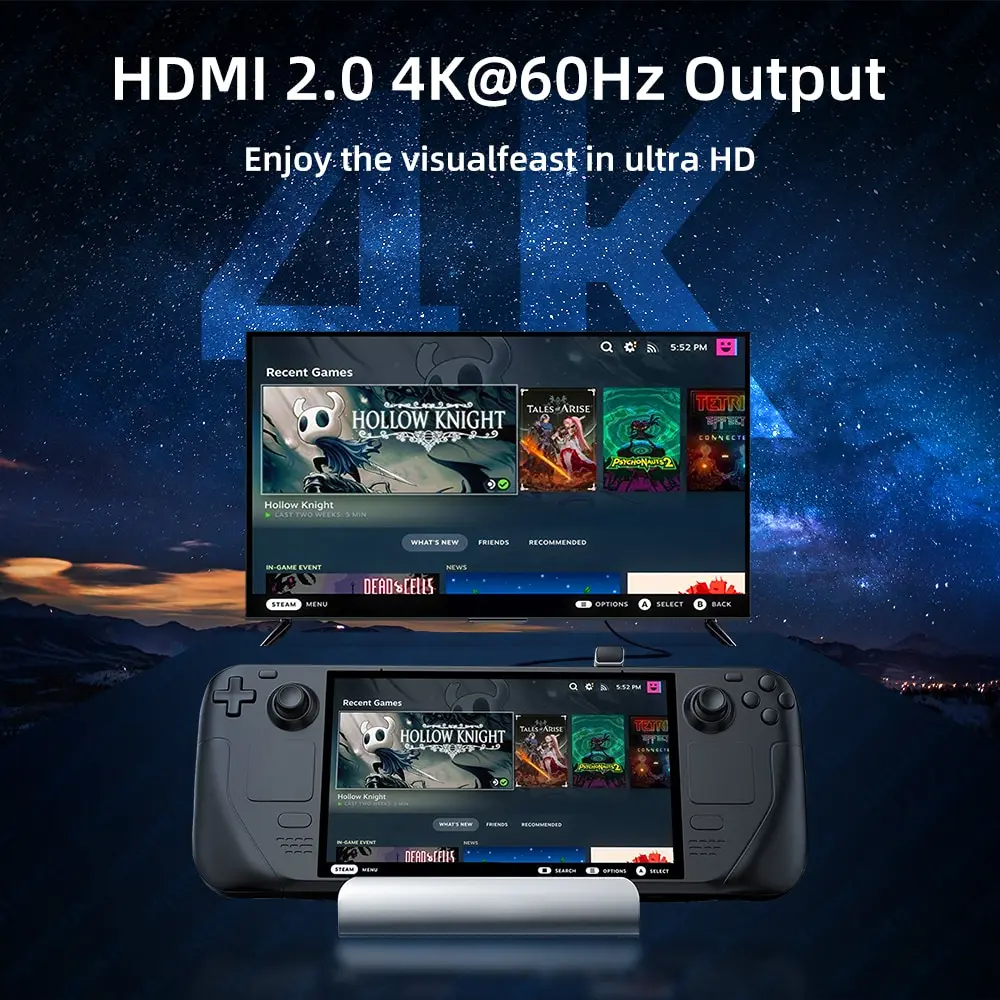 스팀 데크 도크 스탠드 액세서리, 6 in 1 스팀 데크 허브, 3 * USB 3.0, HDMI 4K @ 60Hz 기가비트 이더넷, 1000Mbps USB-C PD 60W