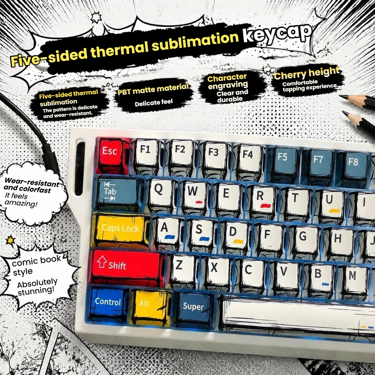 Vibrant Cartoon Style Thermal Sublimation Keycap Set - Full-Size Decorative Keycaps