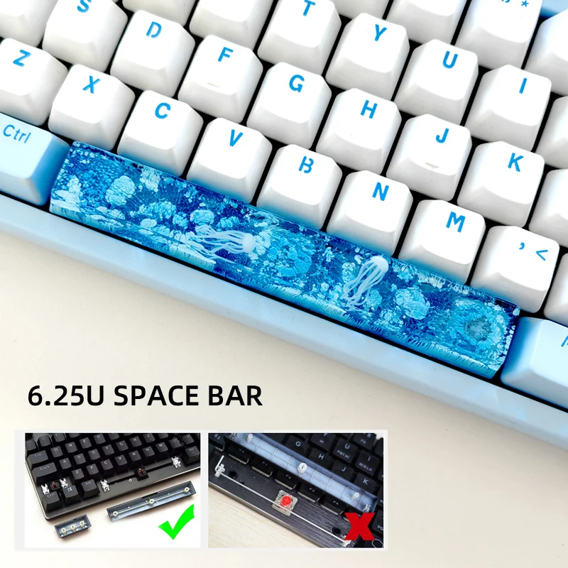 Jellyfish Key Cap Handmade Cristal Transparente Oceano Espuma Azul Bonito Função Posição Chave Teclado Mecânico Chave Cap Esc Tab - Imagem 4