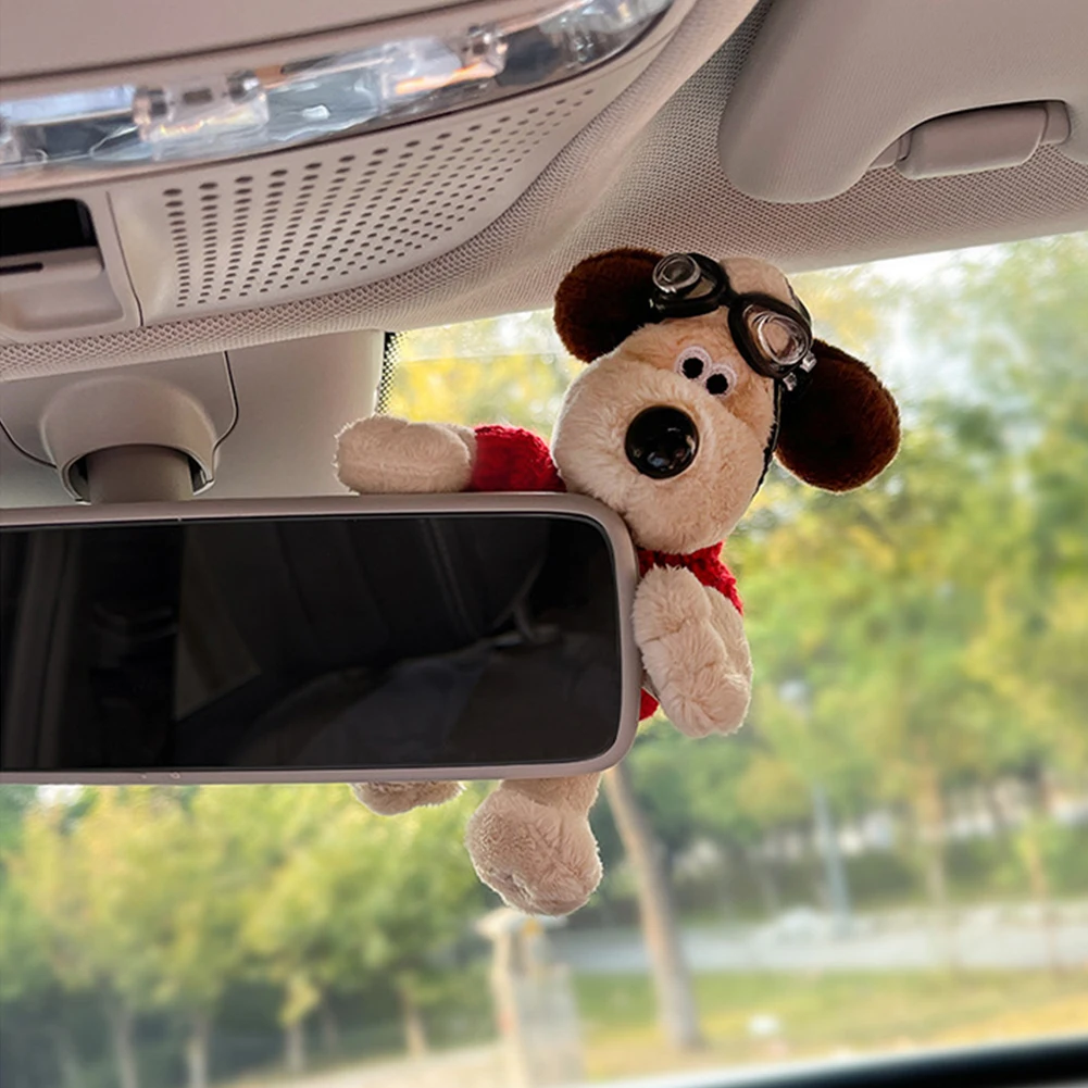 Cute Plush Glasses Puppy Dog Car Rearview Mirror Decoration Car Ornament Pendant Center Console Decoration Car Accessories