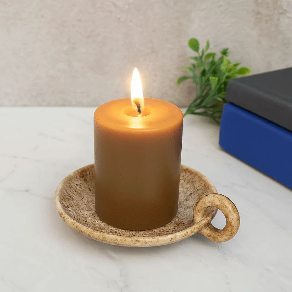 Creative Round Ceramic Candle Plate Retro Style Decorative Candlelight Stand with Handle Candle Holder Fireplace
