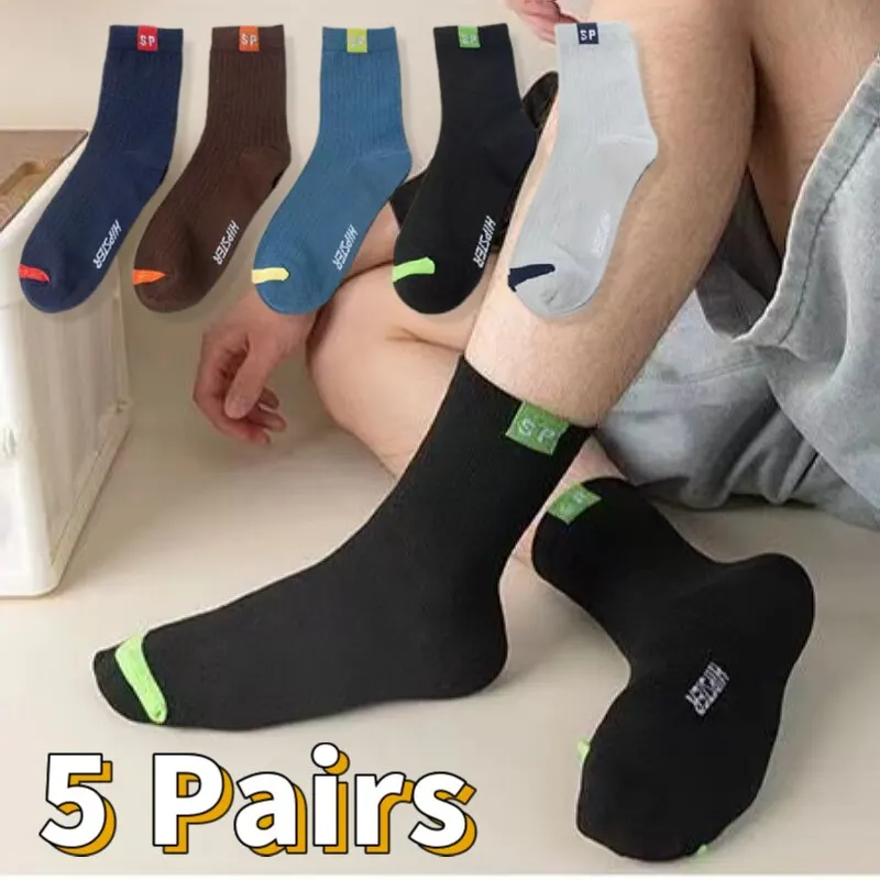 Sports Socks Sports Stockings Athletic Socks Gym Socks Middle Tube Socks Mid Calf Socks Business Socks 5 Pairs for Men