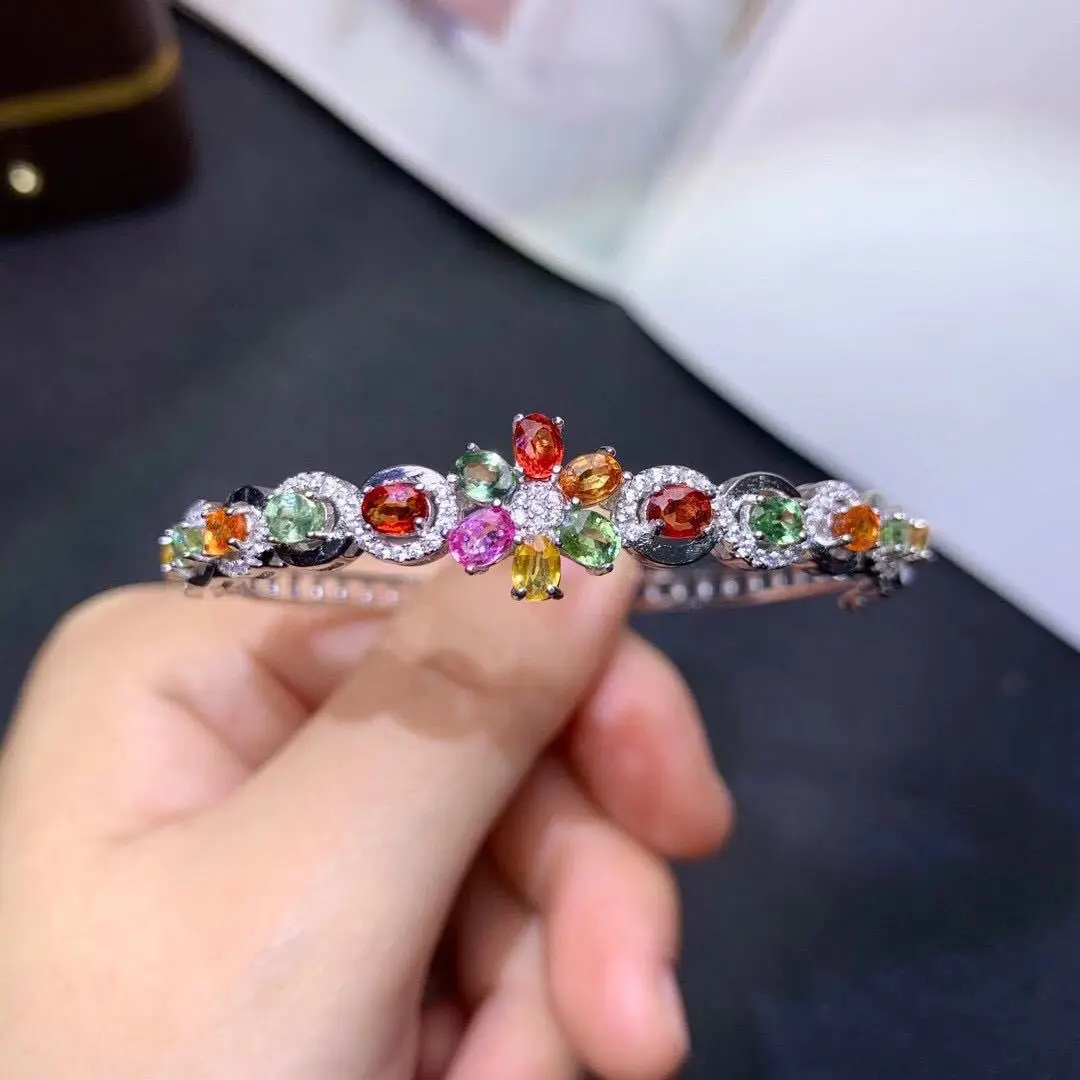 

2023 New Design Luxury Colorful Zircon S925 Silver Wedding Bangle for Women Noble Engagement Anniversary Gift Banquet Jewelry