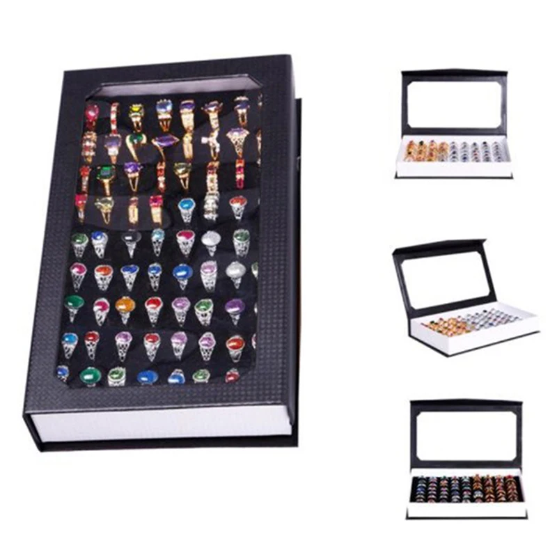 

72 Holes Rings Storage Case Box Fashion Rectangle Jewelry Display Tray Holder Stand Rack Jewelry Box Storage Tray