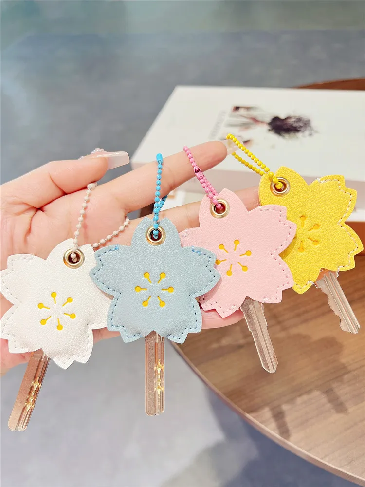 Novel Unique Design Flower Cartoon Mini Key Case Cute Leather Water Drop Access Control Card PU Protective Case keychain case cover