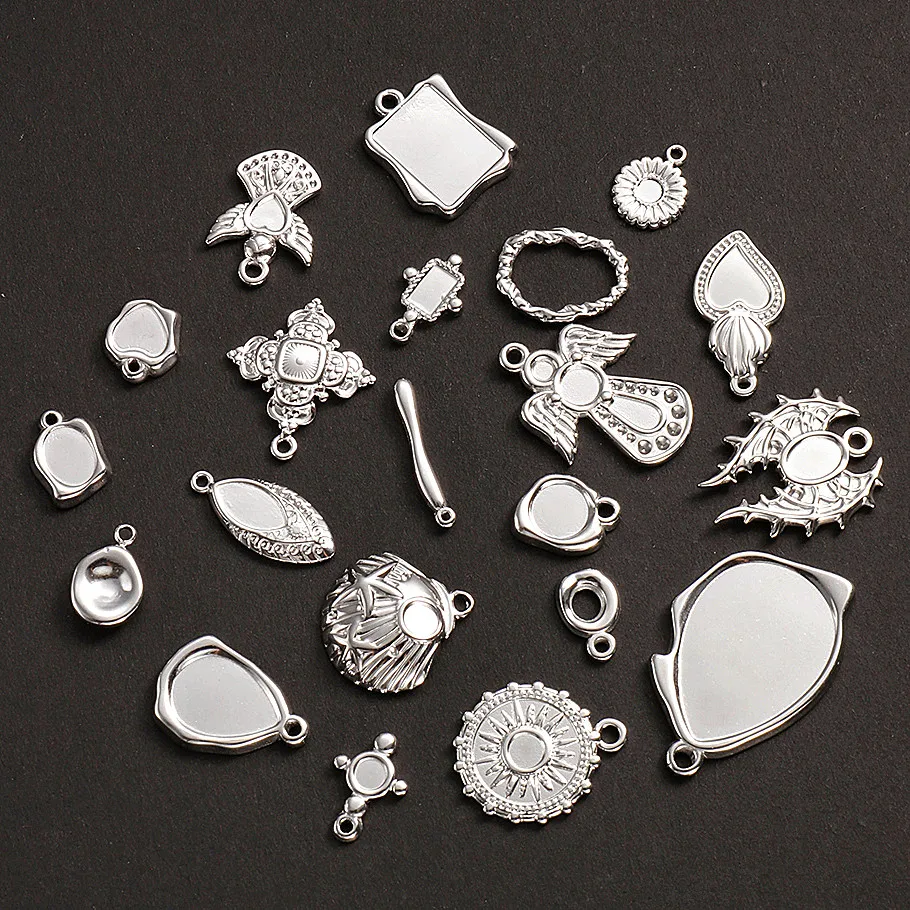 Nicht verblassende Engelsflügel, ovaler Herz-Anhänger aus Edelstahl, geometrischer Cabochon-Anhänger für die Schmuckherstellung, Halskette, Stein, DIY-Charm, Großhandel