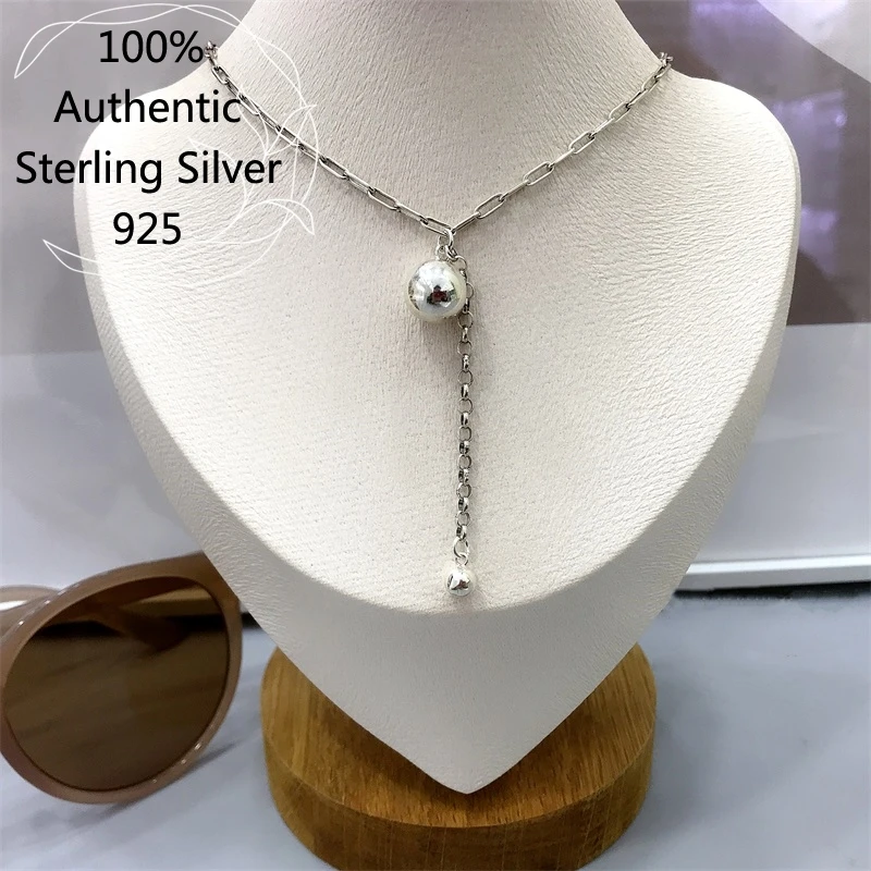 

Sterling Silver Ball Bell Collier Collar Collares Para Plata Prata De Ley 925 Mujer Necklace For Women Luxury Original Jewllery