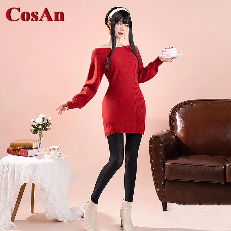 

CosAn Hot Anime SPY FAMILY Yor Forger Cosplay Costume Sweet Elegant Red Home Dress Activity Party Role Play Clothing