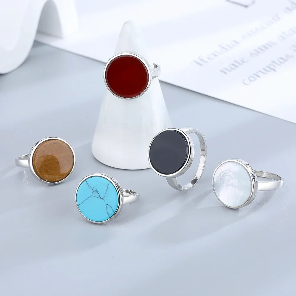 925 Sterling Silver Ring Inlaid Round Natural Stone Brief Design for Man Women Party Fine Jewelry silver rings,silver ring,gemstone ring