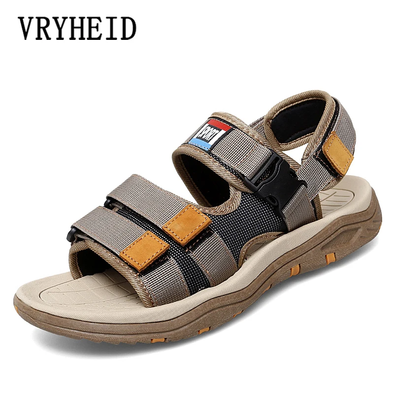 

VRYHEID 2023 New Men's Sandals Genuine Leather Open Toe Beach Shoes Hiking Outdoor Non-slip Summer Sport Flat Sandal Big Size 47