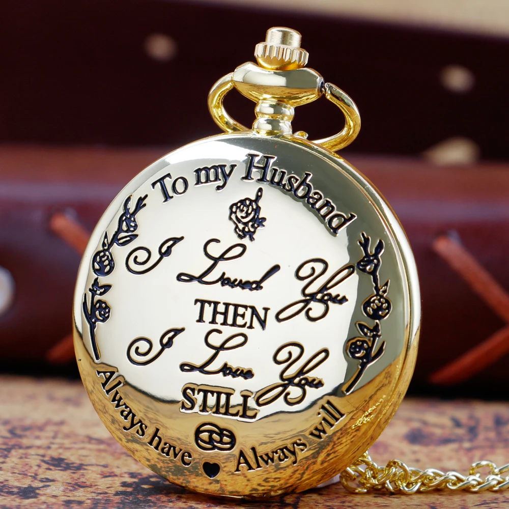 

Luxury Gold Vintage Men's Pocket Watch Necklace "To My Husband "Theme Necklace Birthday Wedding Anniversary Gift
