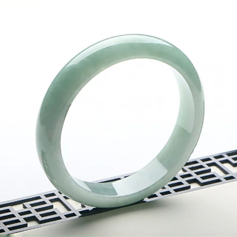 

Women's Ice Waxy Kinds Myanmar Mine Timber with Flat Inner Side Jade Bracelet Light Green for Elders