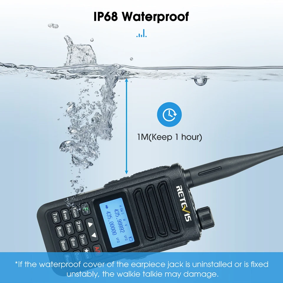 Retevis RA89 Walkie Talkie USB C Charge IP68 Waterproof 10W Long Range Two Way Radio Intelligent Noise Reduction ht Transceiver