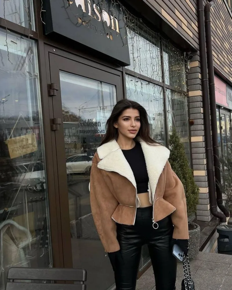 Abrigos ajustados con cuello vuelto para mujer, moda otoño invierno 2025, chaquetas de manga larga para mujer, cárdigan corto informal de calle para mujer