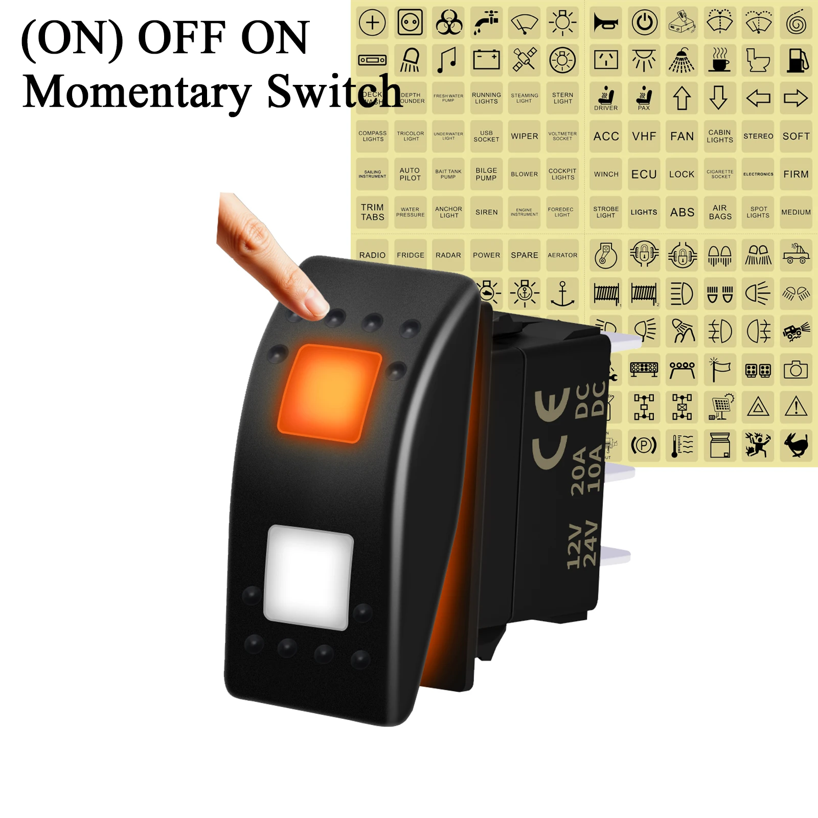 Interrupteur à bascule 12V 20A 3 positions ON-OFF-ON avec LED orange pour 4x4