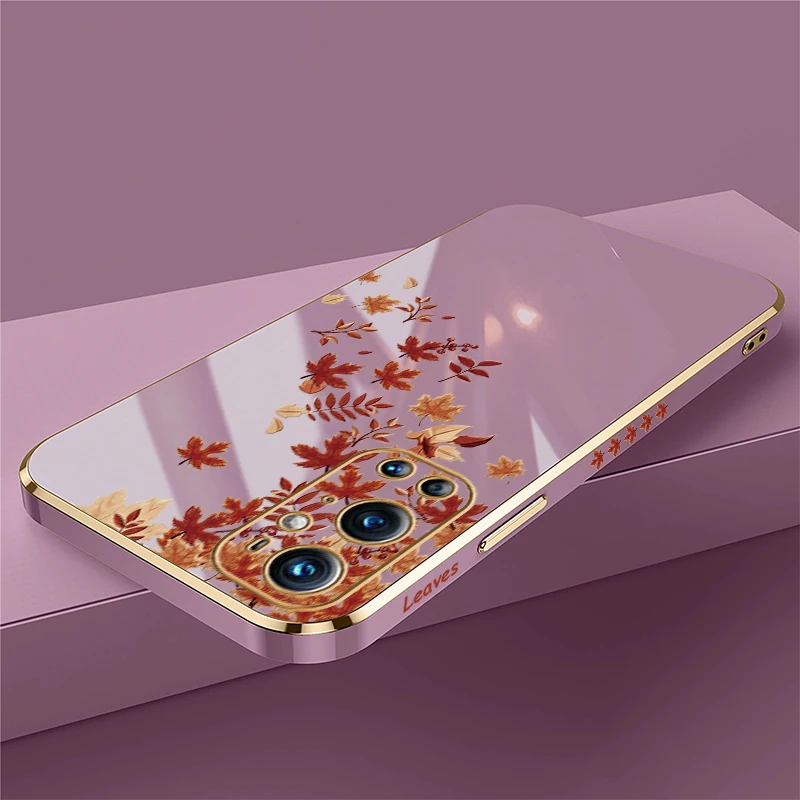 Elegant Shockproof Silicone Soft Plating Back Cover with Fashion Leaves Design