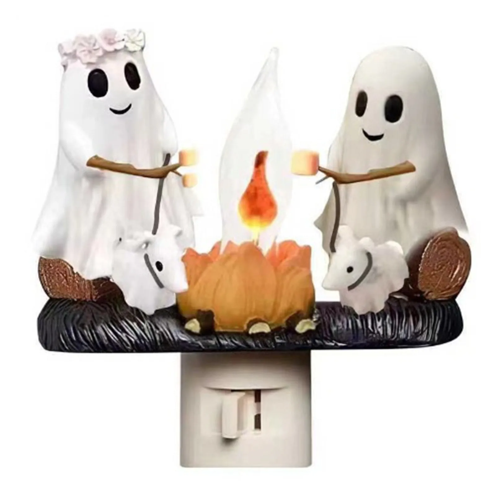 Ghost Flickering Nightlight, Led Faux Fire Ghost Lamp,Halloween Bedroom Night Light Indoor Decorations Gifts