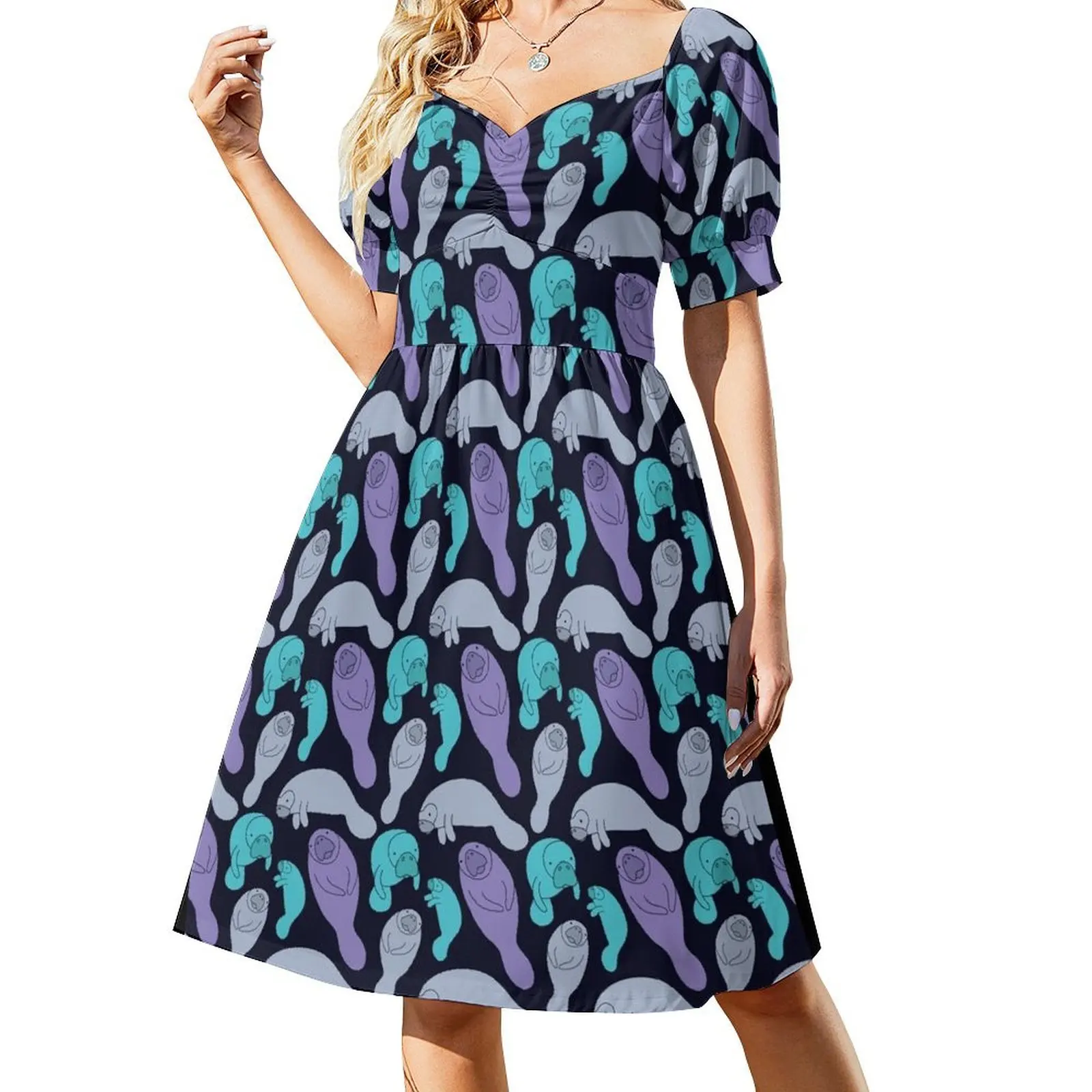 Vestido de manga corta con estampado de manatí Vestido de mujer Vestido de verano para mujer Vestidos de noche elegantes para mujer